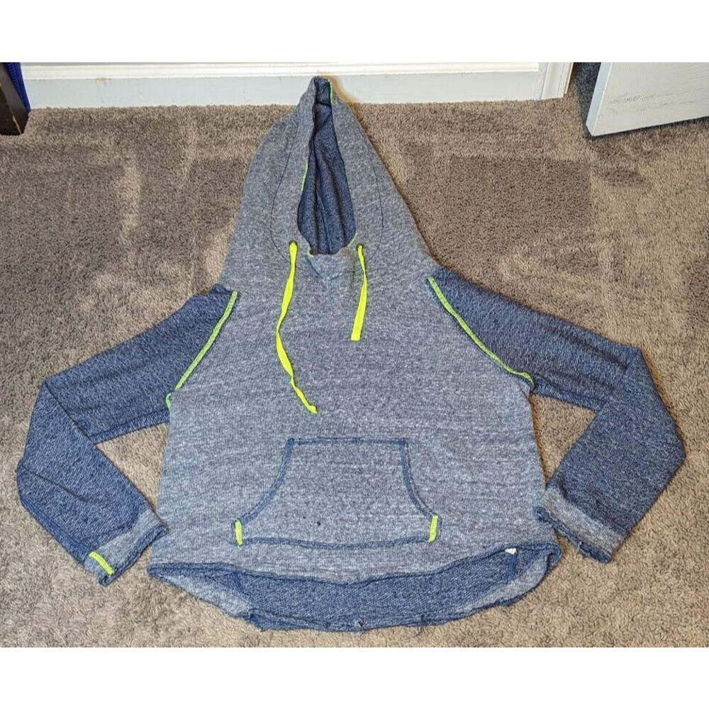 Free People Blue Yellow Neon Trim We The Free Pullover Hoodie Size Medium